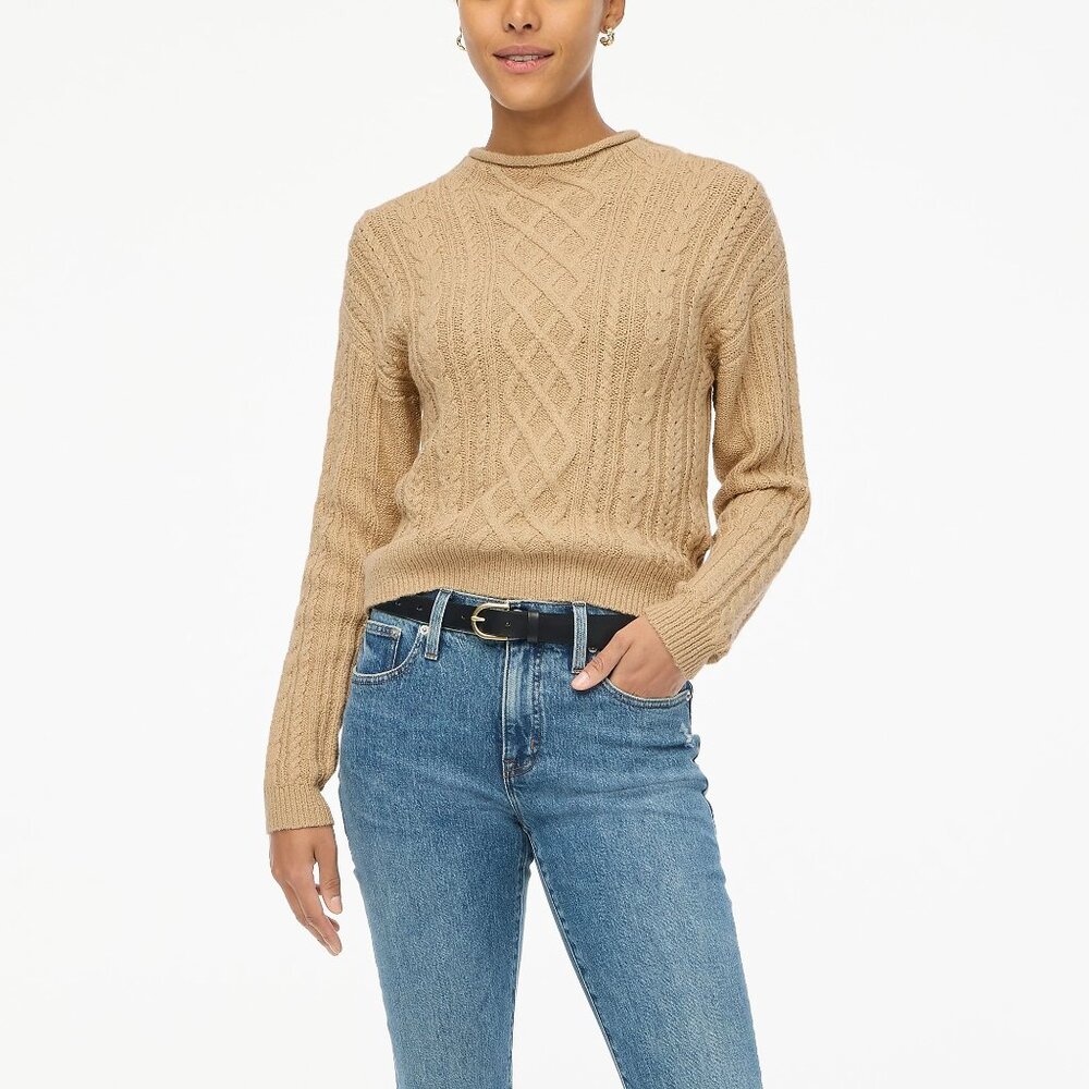 J. Crew Women's Cashew Mockneck Cable-Knit Sweater/NWT/XXL